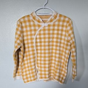 Vintage 60s Yellow Gingham Mandarin Collar Sweater